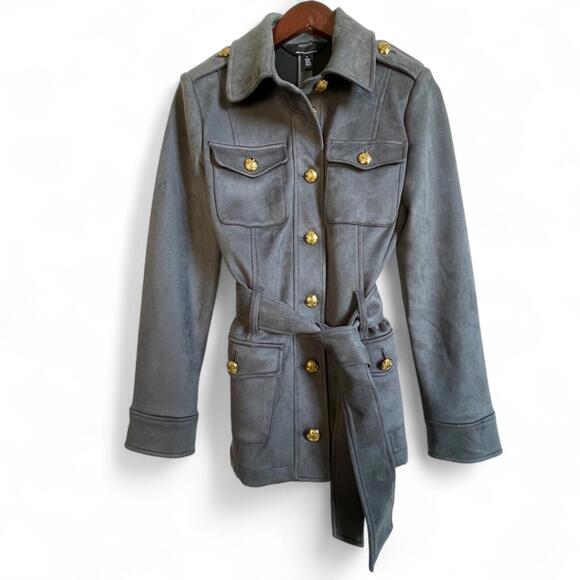 WHBM Ultra Suede Safari Jacket NWT - Small Stormy Gray White House Black Market - Picture 5 of 9